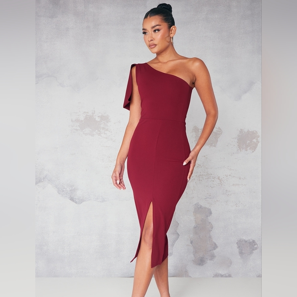 Pretty Little Thing One Shoulder Burgundy Dress